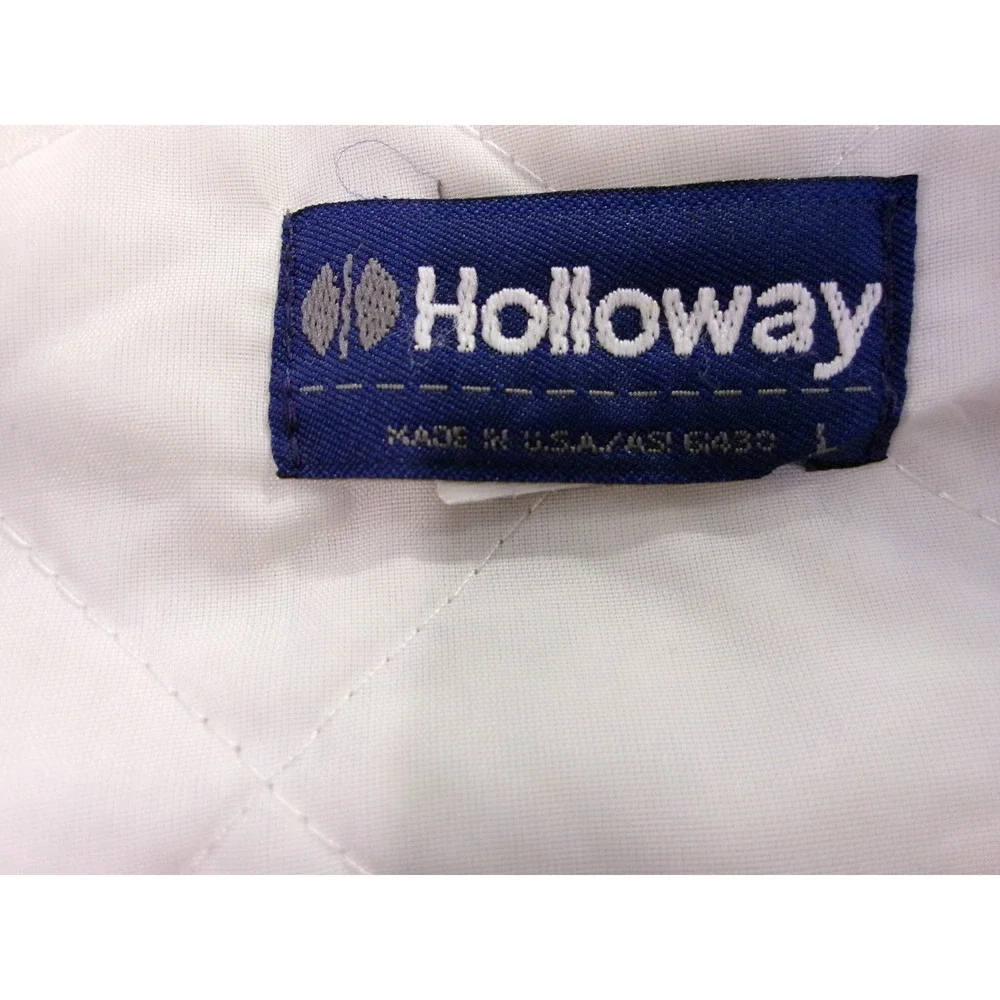 Holloway Mens L Varsity Bomber Jacket Navy Blue Striped Trim Made in USA 6430